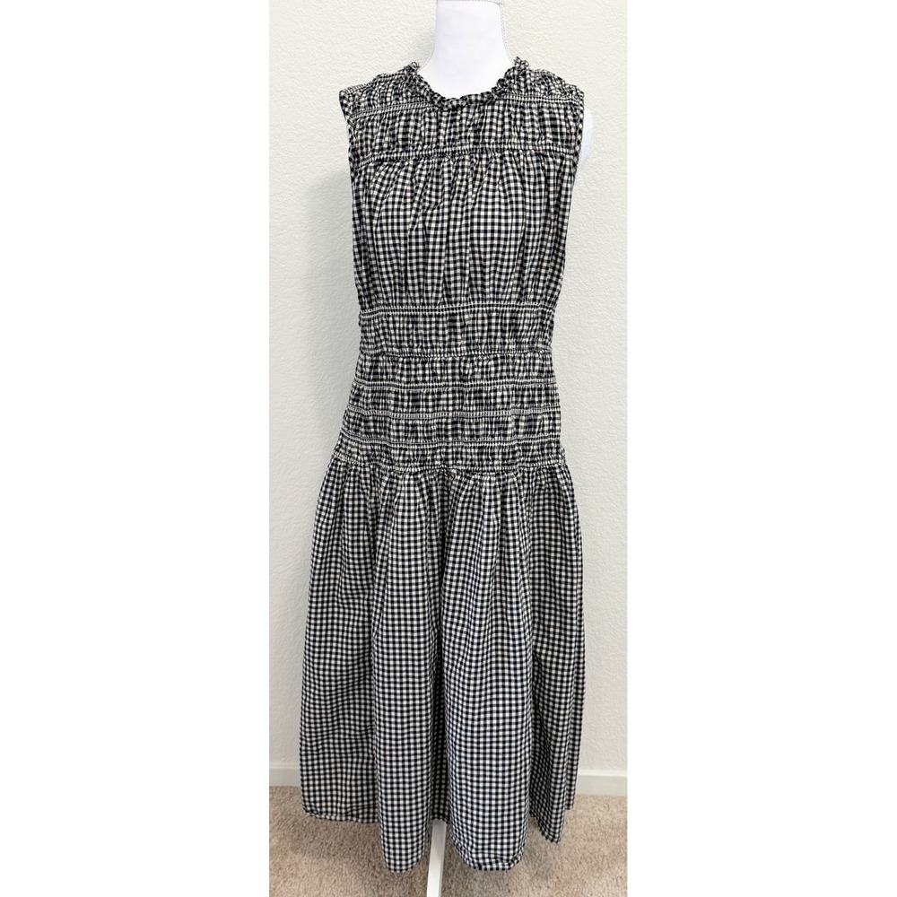 Gap Womens Navy Gingham Smocked Bodice Dress Blue White Large